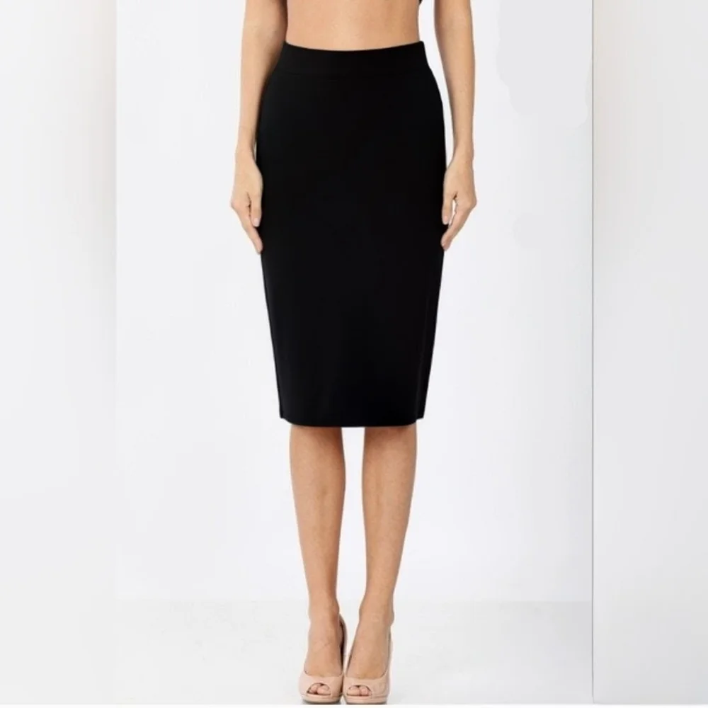 Zenana Black Ponte Pencil Skirt | Stretch Knee-Length | S–3X